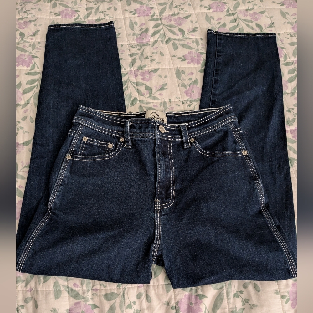 Jordache Vintage 27 Mid Rise Straight Leg Dark Blue Denim Jeans
